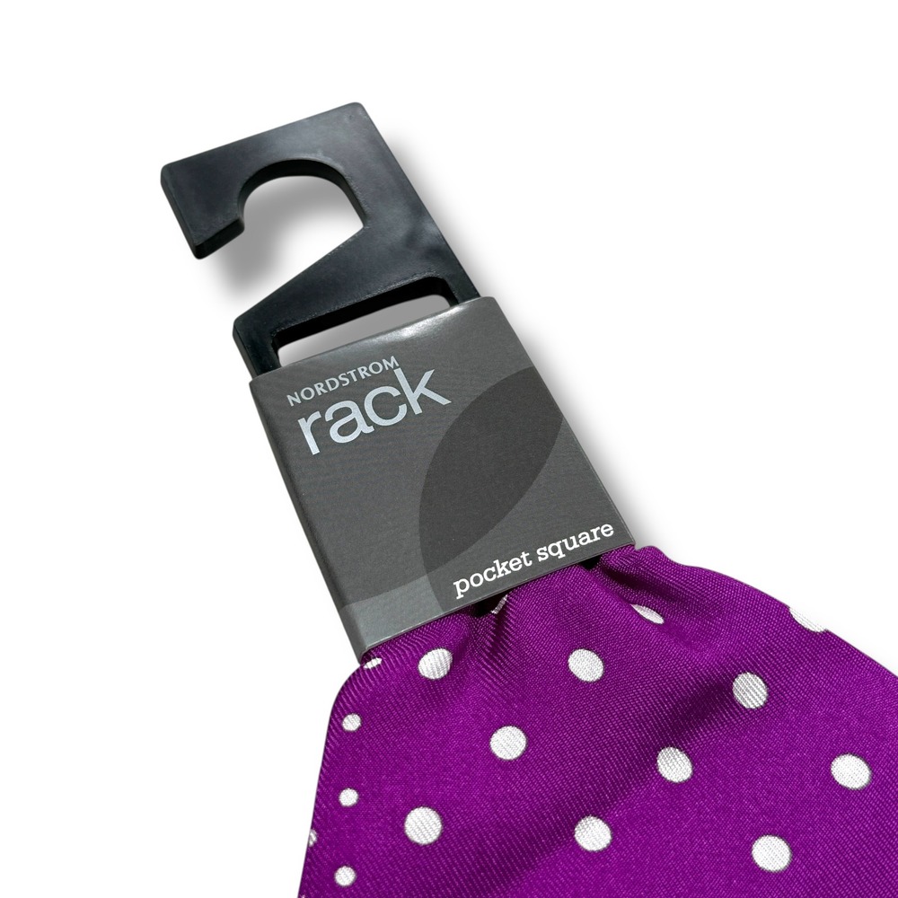 NWT Nordstrom Rack Silk Pocket Square Men's Purple White Polka Dot - Picture 4 of 7